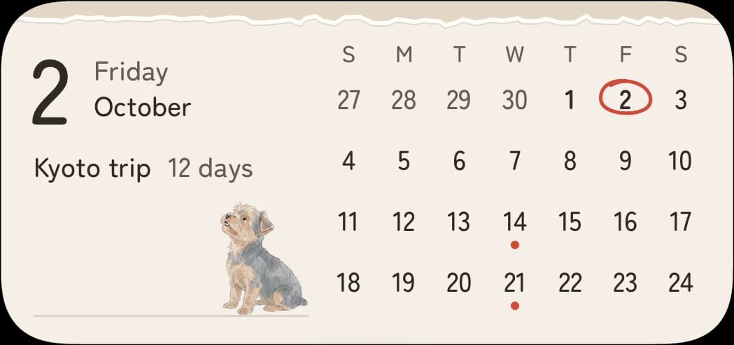 The Today & this month widget on an iPhone Home Screen