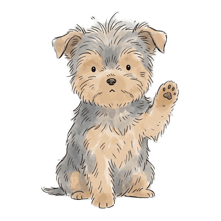 Momo the Yorkie, waving a paw